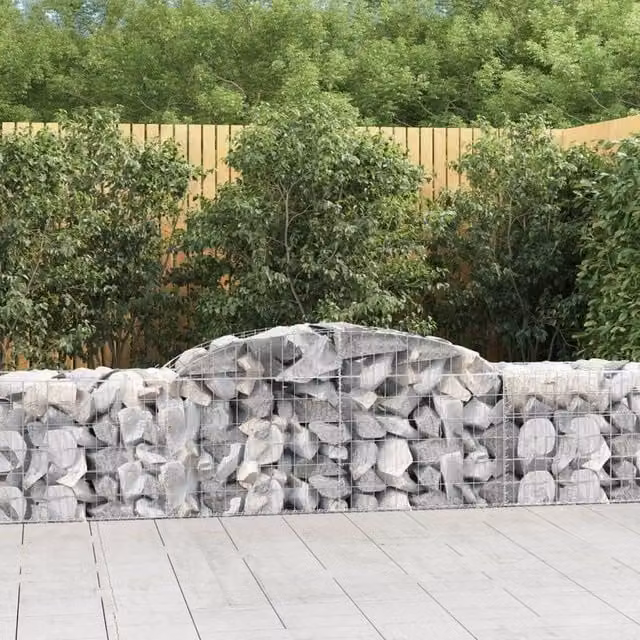 Berkfield Home Arched Gabion Baskets, 4 Piece Set, Silver Galvanised Steel, W: 300 cm, D: 50 cm, H: 60-80 cm