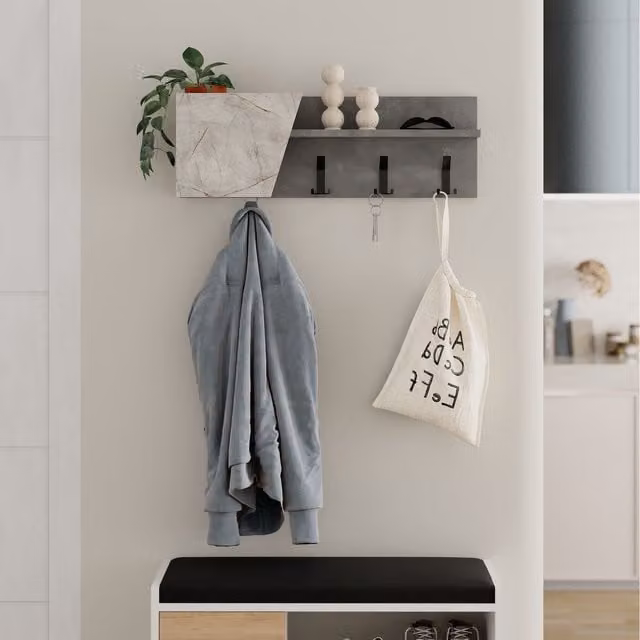 Eleva Decortie Modern Wall Mounted Coat Hanger with Distributed Point Hooks in Matt Grey