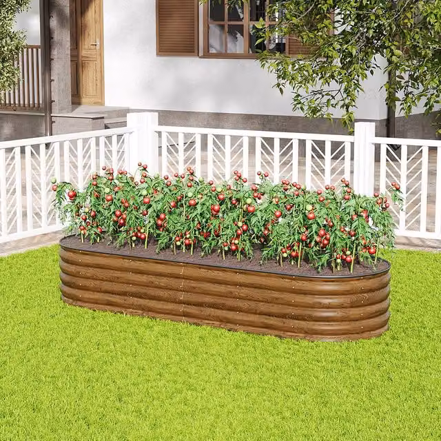 Living and Home Oval-Shaped Galvanised Steel Raised Garden Bed in Brown