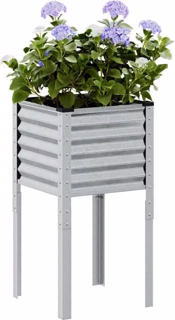 Berkfield Home Galvanised Steel Garden Planter in Silver, W/D/H: 45 x 45 x 88 cm
