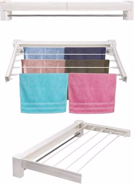 PAWNORA White Wall Mounted Retractable Extendable Fold Clothes Dryer