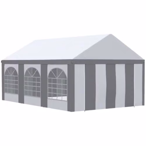 Outsunny Galvanised Steel Party Tent Marquee Gazebo with Sides and Windows in White and Grey