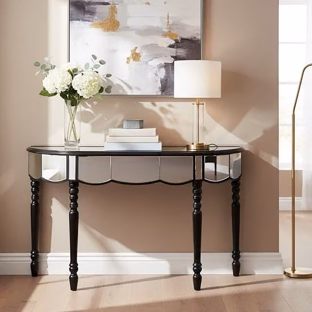 Orsina Sleek Mirrored Console Table in Silver, Contemporary Glass Design for Living Rooms and Hallways, W/D/H: 117 x 35 x 77 cm