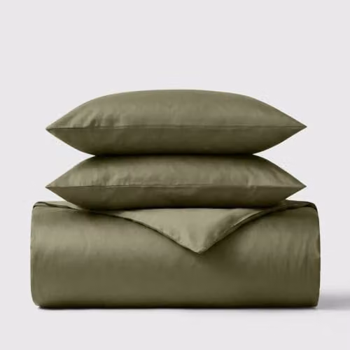 Bedable 100% Cotton Sateen Duvet Cover Set with Pillowcase, Green, 460 Thread Count, W/H: 90 x 200 cm