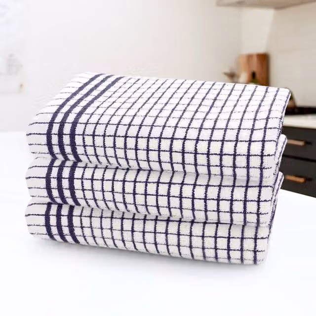 Kitchen Trends Set of 3 Highly Absorbent Striped Cotton Tea Towels in Purple