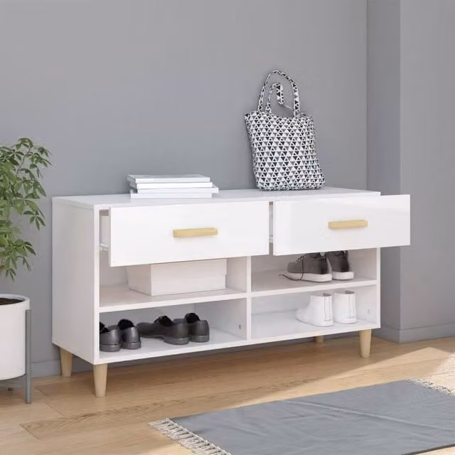 Berkfield Home High Gloss White Shoe Cabinet W/D/H: 102 x 35 x 55 cm