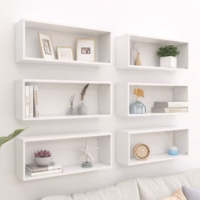 Berkfield Home Wall Mounted Cube Shelf Set of 6 in White, W: 60 cm, D: 23 cm, H: 15 cm