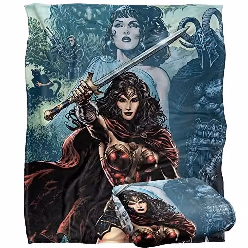 LOGOVISION Wonder Woman Silky Touch Super Soft Fleece Throw Blanket in White and Multicolour, W: 152 cm, D: 127 cm