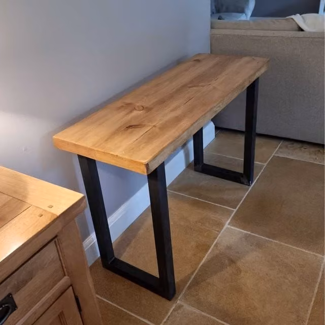 TRL Handmade Furniture Rustic Oak Breakfast Bar in Mid Oak and Rugger Brown, W: 200 cm, D: 60 cm, H: 60 cm