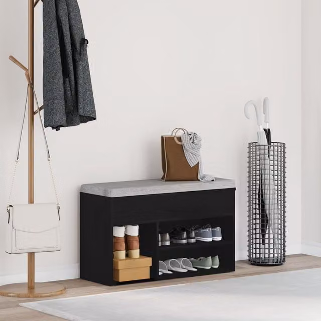 Berkfield Home Black Oak Hall Bench and Shoe Rack, W/D/H: 60 x 30 x 45 cm