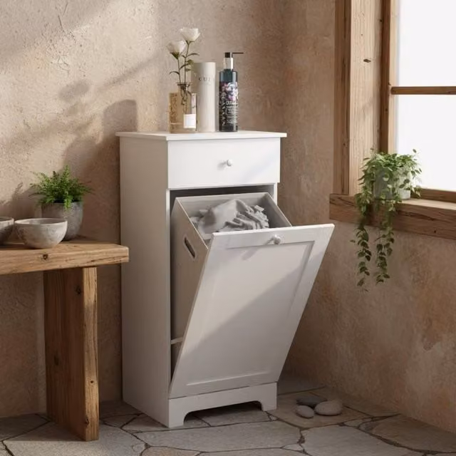 Wyld Haus Faratti White Single Tilt Out Hamper Laundry Cabinet W: 40 cm, D: 40 cm, H: 90.5 cm