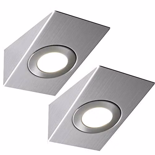 Loops 2 Pack Silver Stainless Steel Wedge Surface Under Cabinet LED Kitchen Lights with Driver Kit in Warm White