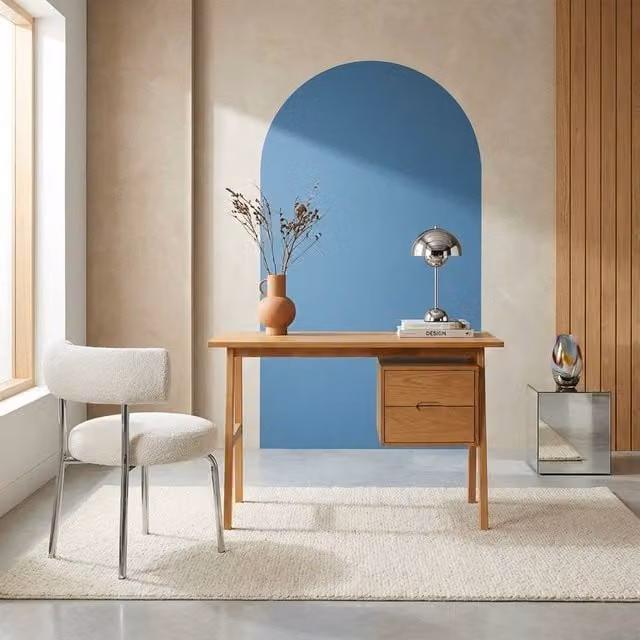 sweeek Writing Desk with 2 Drawers in Beige Oak and Rubberwood Veneer, W/D/H: 120 x 60 x 76 cm