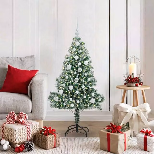 Berkfield Home Snow Flocked Artificial Christmas Tree with LED Lights, Green, Height: 120 cm