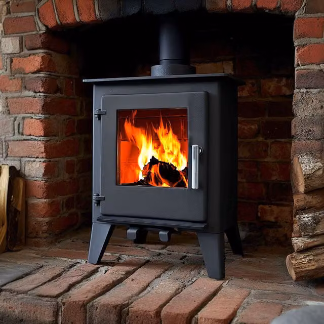 RoyalFire Milano 5kW Steel Multifuel Stove in Grey, H 58.3 cm x W 42.5 cm x D 33.5 cm