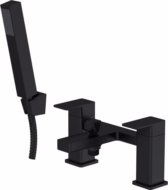 Balterley Square Bath Shower Mixer Tap with Dual Levers and Shower Kit, Matt Black, W/D/H: 22.8 x 15.2 x 11.9 cm