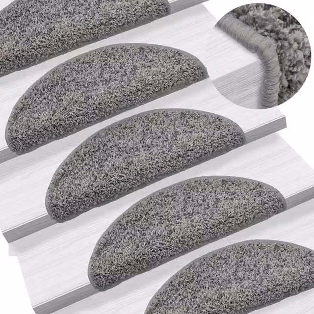 Berkfield Home Self-Adhesive Carpet Stair Treads, 15 Piece Set, Grey, W: 56 cm, D: 17 cm, H: 3 cm
