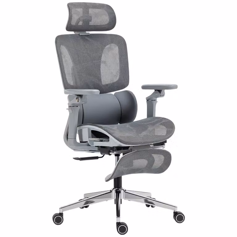 Rolipo Ergonomic High Back Mesh Office Chair in Grey with Headrest and Armrests