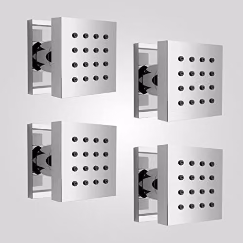 Nes Home Chrome Square Bathroom Shower Mixer with 4 Massage Body Jets in Metallic Silver