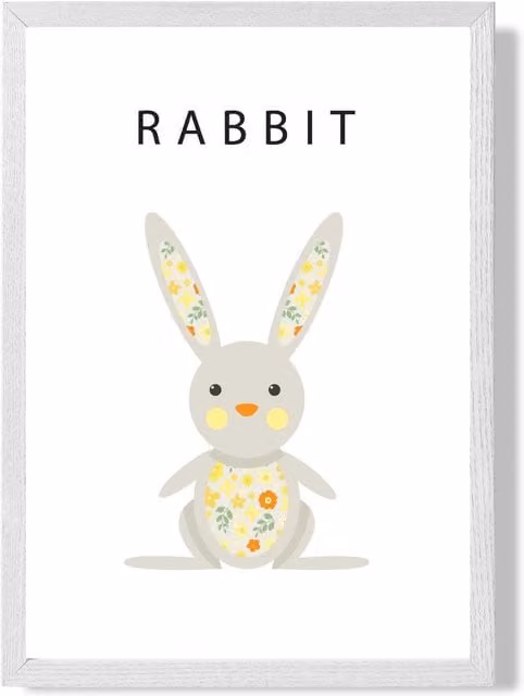 ARTZE Yellow Floral Rabbit Framed Print with White Frame