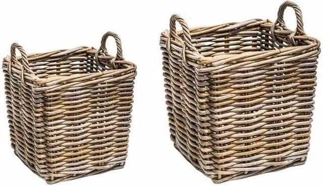 Lemon Pavilion Brown Wicker Log Baskets Set of 2 with Handles