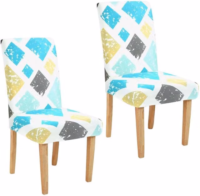 Roseley Blue Graphic Pattern 7/2 Stretch Elastic Dining Chair Covers, Pack of 2