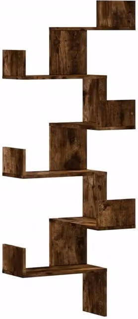Berkfield Home Wall Mounted Corner Shelf in Smoked Oak Brown, W/D/H: 45 x 45 x 147 cm