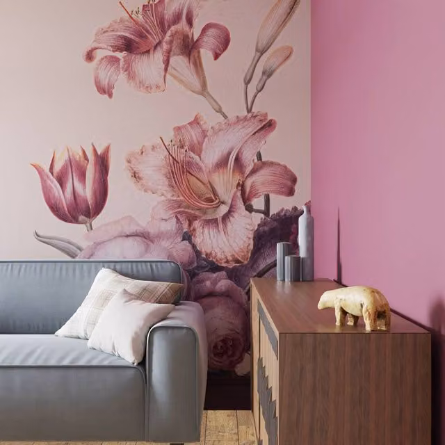 Superfresco Easy Antique Floral Mural in Soft Blush Pink, W: 300 cm, H: 280 cm