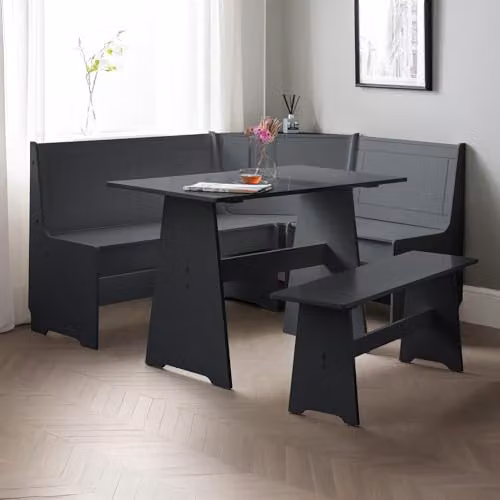 Julian Bowen Newport Anthracite Wood Corner Dining Set with Storage Bench