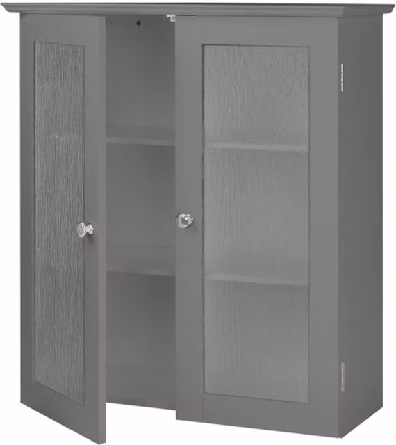 Teamson Home Connor Modern Wall Mounted Bathroom Cabinet with 2 Glass Doors and Internal Shelves, Grey