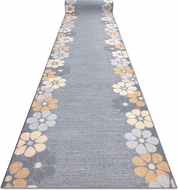 RugsX Margaretka Anti-Slip Floral Runner in Grey, W: 120 cm, L: 380 cm