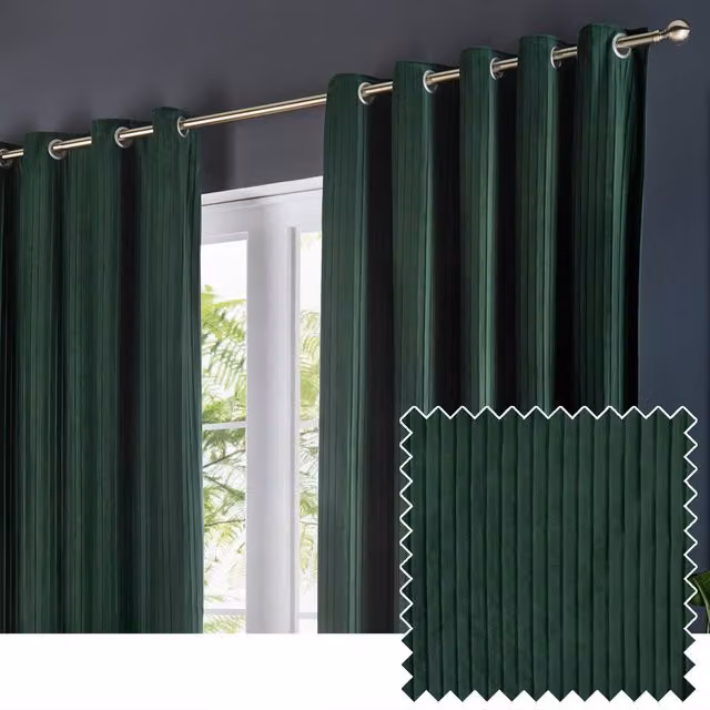 Make It A Home Corinthian Velvet Room Darkening Eyelet Curtains in Green, Width: 183 cm, Height: 183 cm
