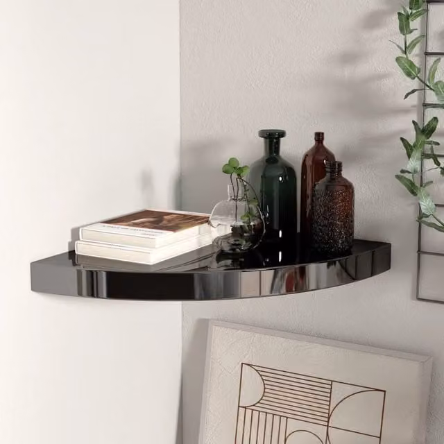 Berkfield Home High Gloss Black Floating Corner Shelf, W/D/H: 35 x 35 x 3.8 cm