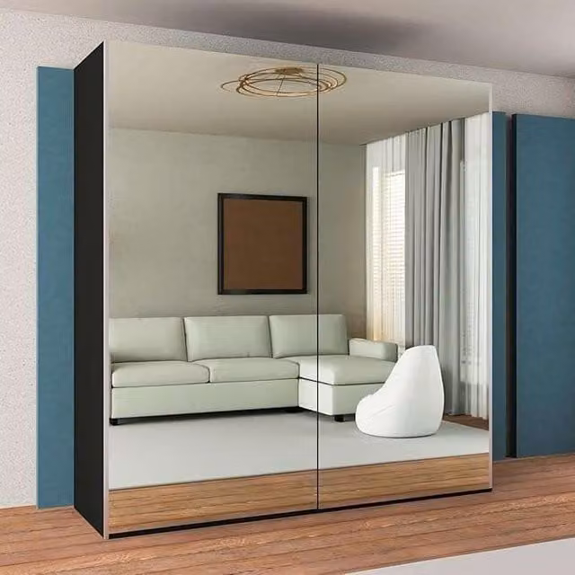 Sliding Wardrobes 4U Modern Sliding Wardrobe with Integrated LED Lighting, Black, W: 200 cm, H: 217 cm, D: 62 cm