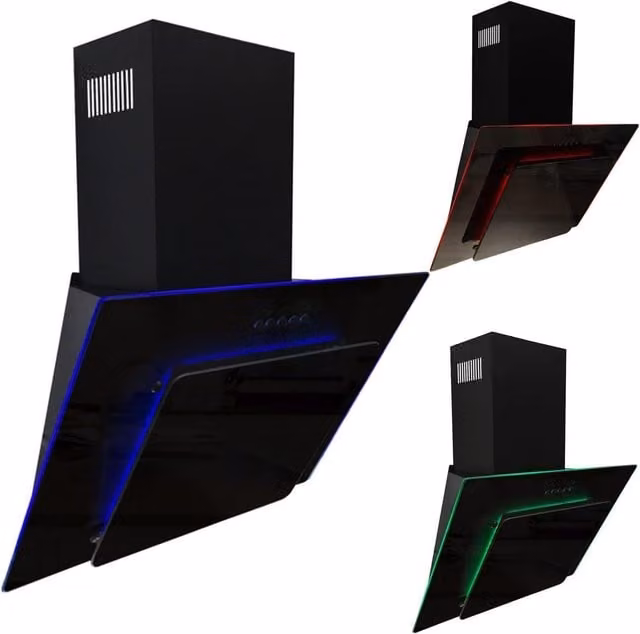 SIA AGE91BL Black Angled 3 Colour Edge Lit Cooker Hood Extractor Fan, Width: 90 cm