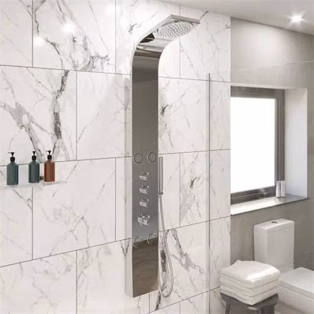SPETLEK Shower Tower Panel with Handset and 4 Body Jets, Polished Chrome and Silver