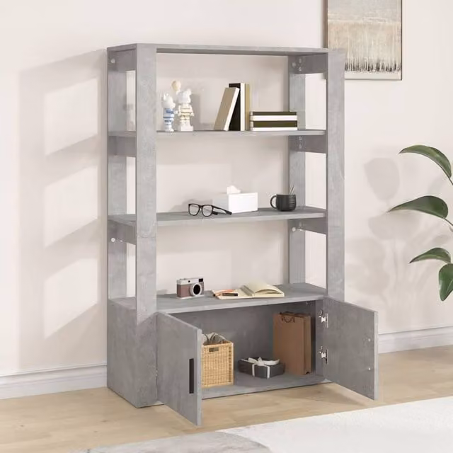 Berkfield Home Sideboard in Concrete Grey, W/D/H: 80 x 30 x 119.5 cm