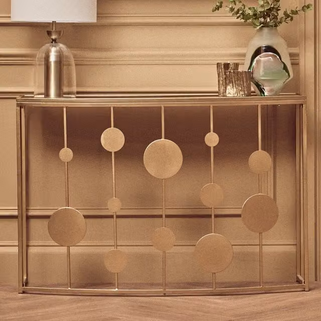 Orsina Modern Demilune Console Table with Mirror Glass Top in Champagne Gold, W/D/H: 120 x 40 x 81 cm