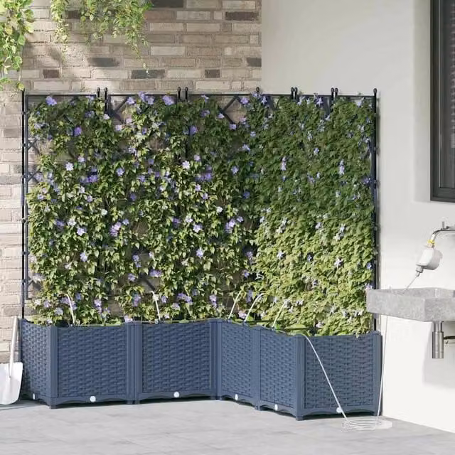 Berkfield Home Modern Garden Planter with Trellis, 3 Piece Set, Grey, W: 120 cm, D: 40 cm, H: 125.5 cm