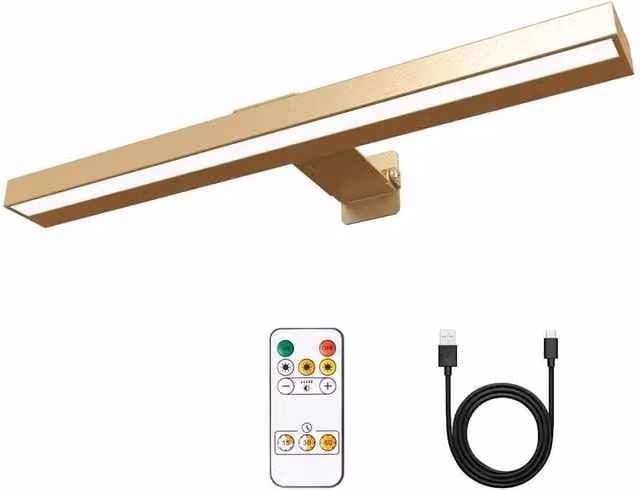 FLAVORA Wireless Rechargeable LED Picture Light with Remote Control in Gold/Brass