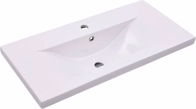 Berkfield Home Rectangular Ceramic Built-in Basin in White, W/D/H: 81 x 39.5 x 18.5 cm