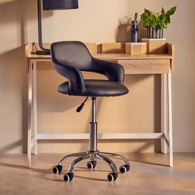 Orsina Ergonomic Black Synthetic Leather Home Office Chair with Armrests and 360 Degree Swivel