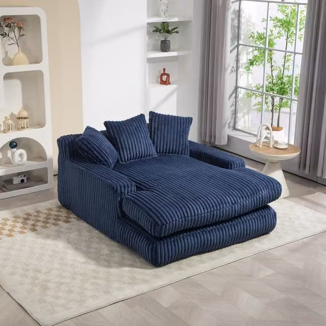 Aosom Modern Oversized Chaise Lounge Chair with Memory Foam Seat and Sleeping Function in Blue, L-Shape, W/D/H: 125 x 155 x 63 cm