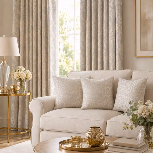 MHG Living Pack of 4 Jacquard Cushion Covers in Damask Natural Beige, W/D/H: 45 x 45 x 45 cm