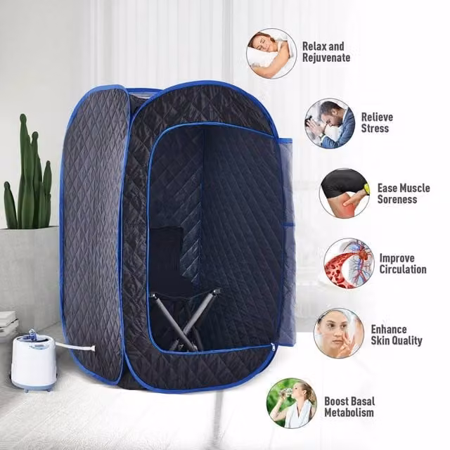 EONLION Portable Steam Sauna Spa Room for Full Body, Black, W: 100 cm, L: 200 cm