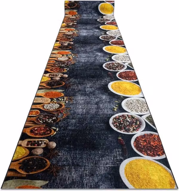 RugsX Lotus Floral Runner in Grey and Multicolour, W/D/H: 80 x 160 cm