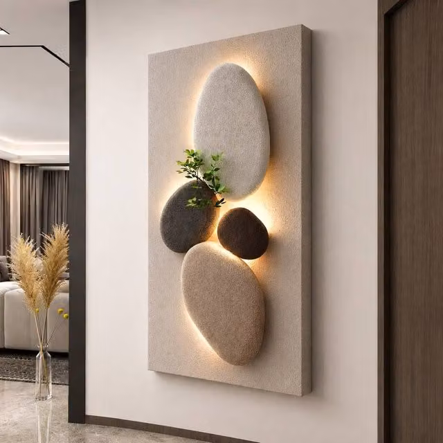 Mafett Modern Pebble Abstract Canvas Wall Art Print in Beige