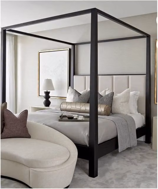 HOB Furniture Washington 4 Poster Bed in Cream Luxury French Velvet, Double Size (140 x 200 cm)