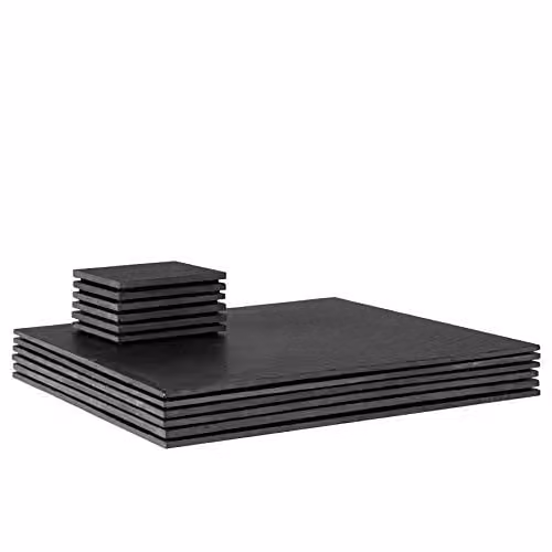 Argon Tableware Square Slate Placemats and Coasters, 12 Piece Set, Black or Grey, 33 cm