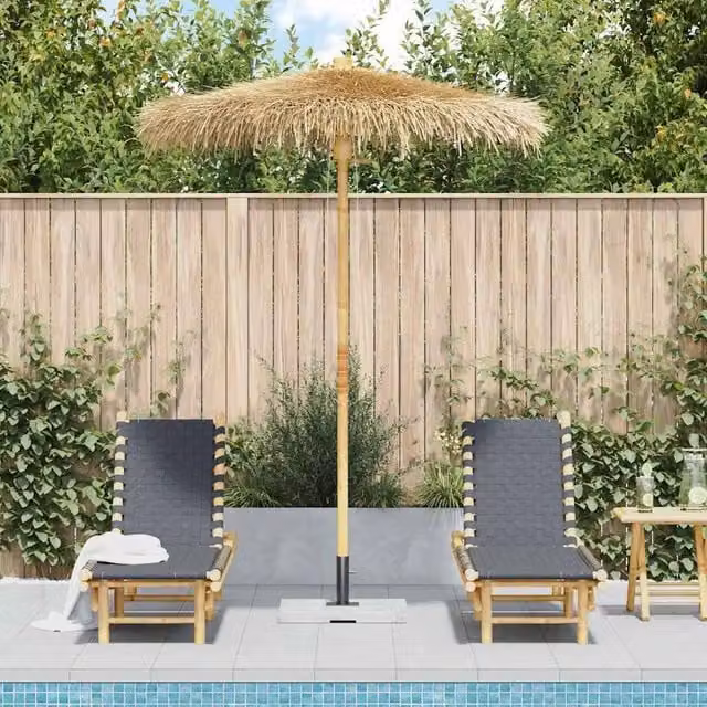 Berkfield Home Tiki Umbrella with Banana Leaf Canopy in Multicolour, Diameter: 180 cm, Bamboo and Wood